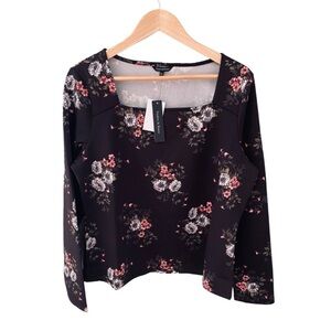 Violets & Roses Long Sleeve Black Floral Blouse Top NWT Size XXL